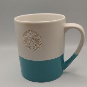 Starbucks Cream and Teal Mug Mermaid Logo 2014 14 oz VGC